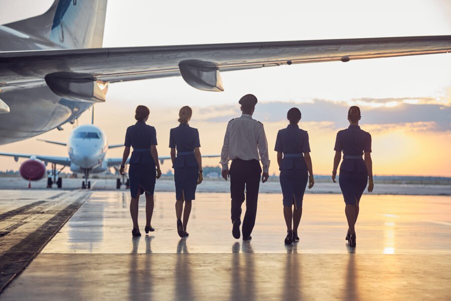 Airline staff working together.