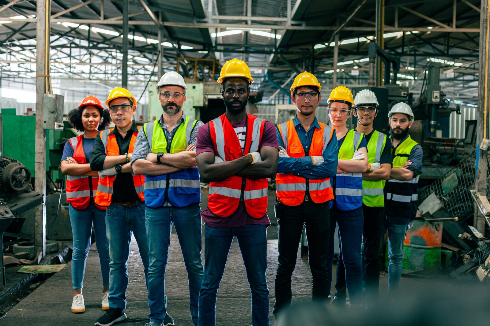 Engineering teams or diverse workers in industrial plants Technician team. Factory group photo, teamwork concept