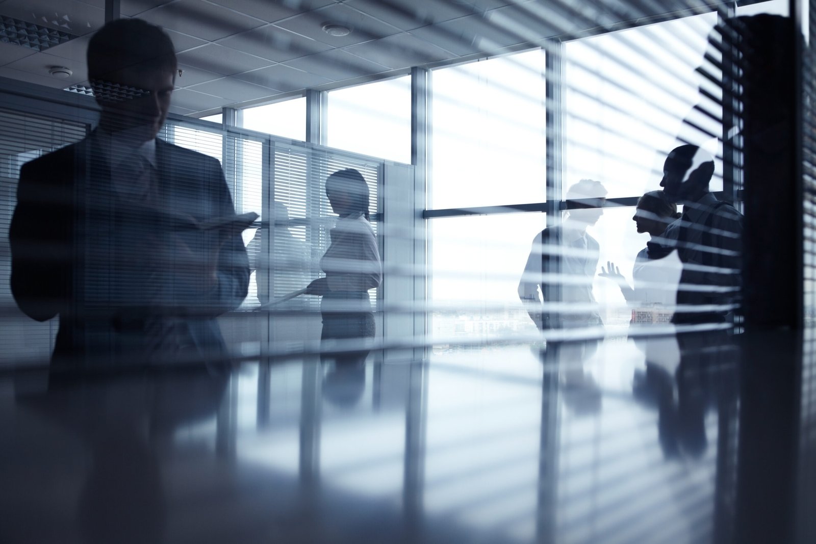 Business team collaborating in a modern office.